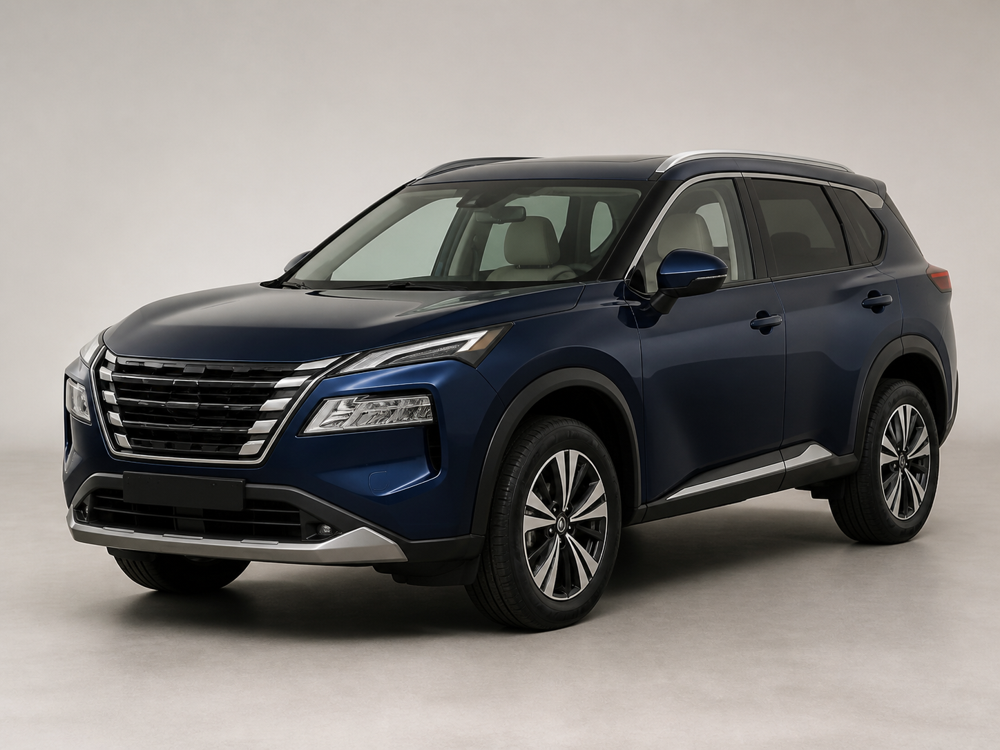 Illustrative dark blue Nissan X-Trail-style family SUV